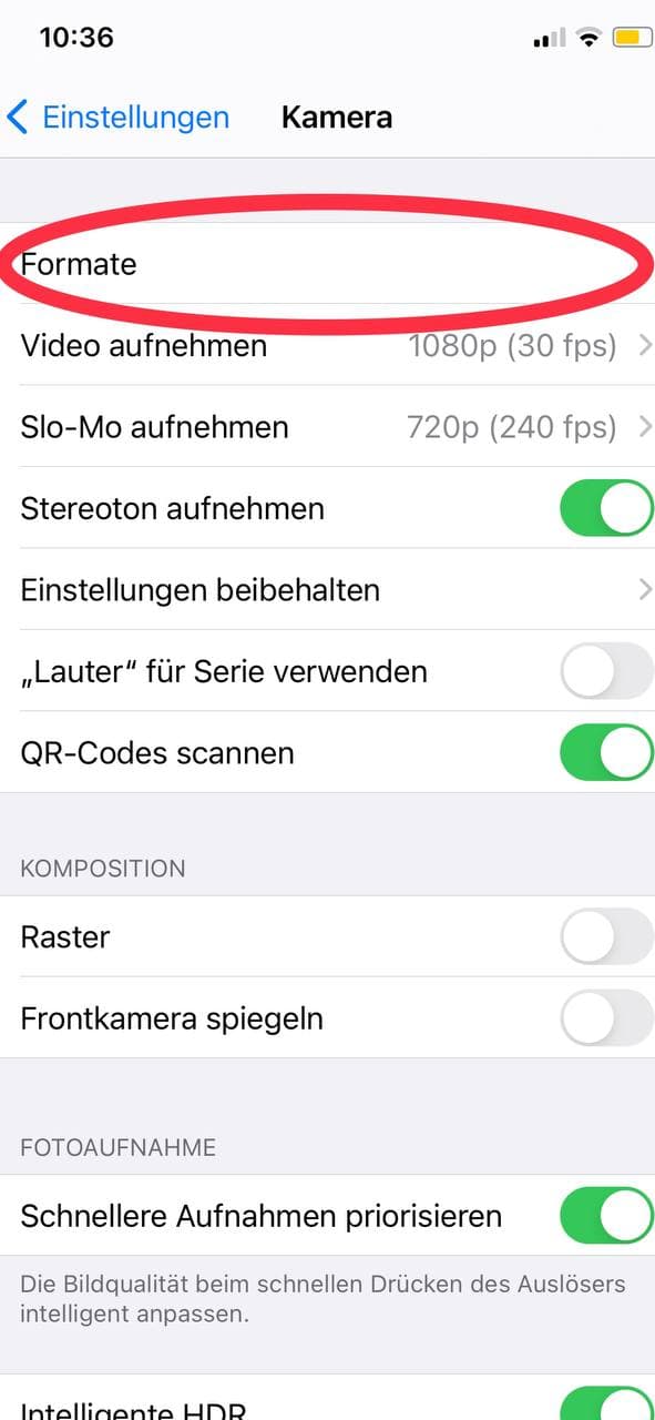 iPhone photo settings