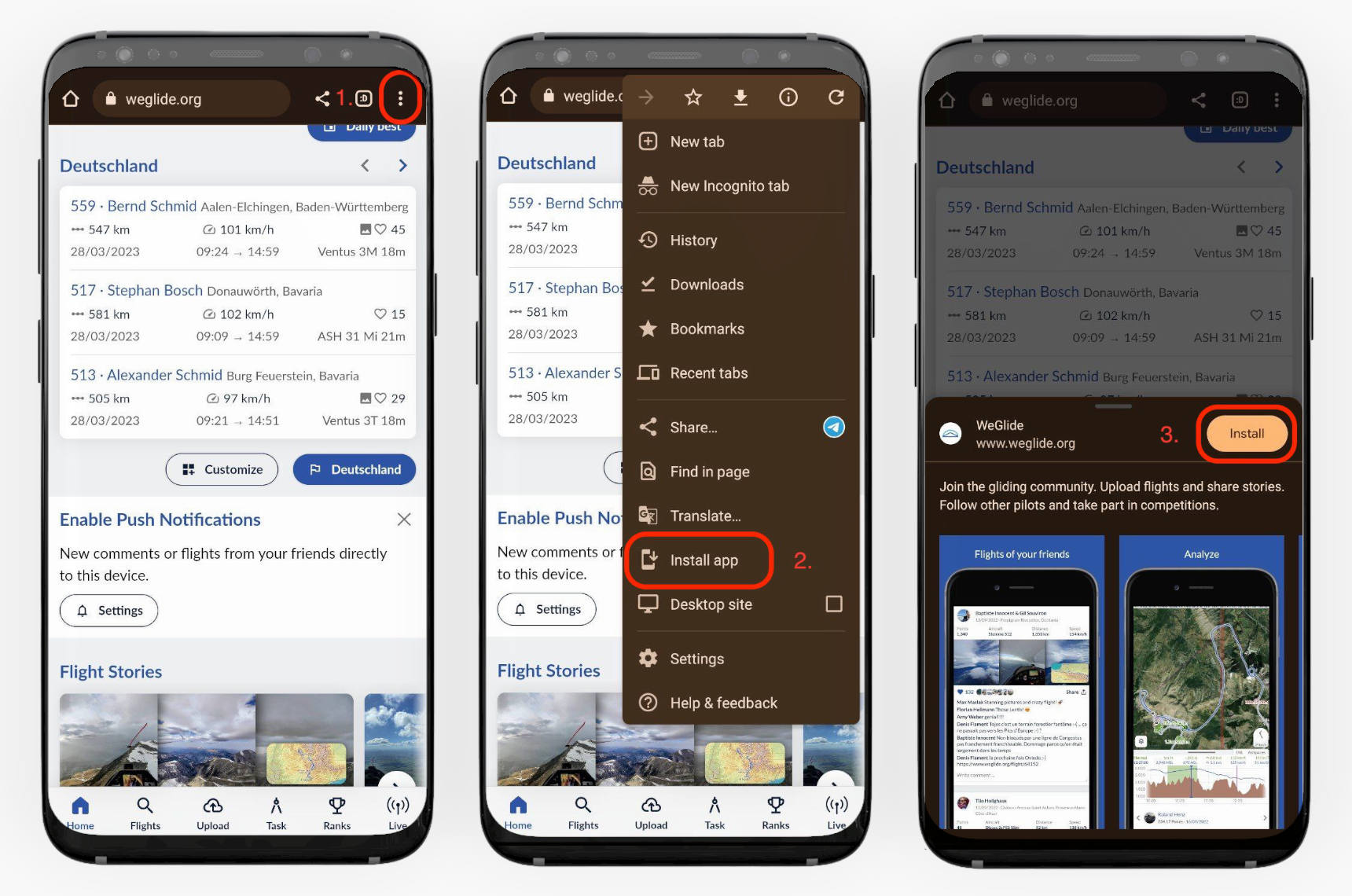 Install WeGlide as App on Android