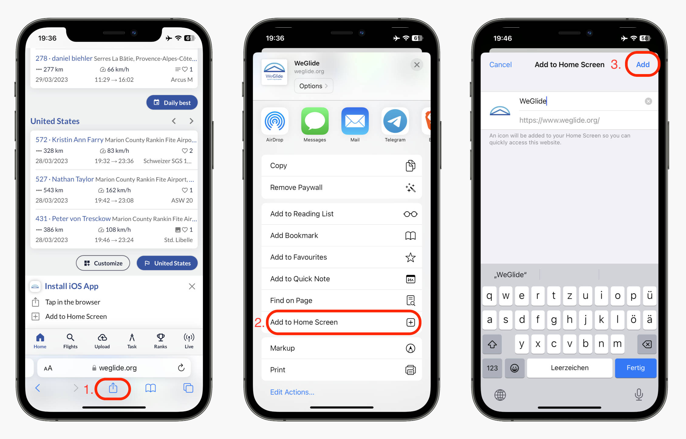 Install WeGlide as App on iOS